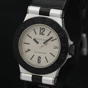 1円 稼働 ブルガリ アルミニウム AL32TA 白文字盤 デイト 黒 レディース腕時計 KMR 0079200 4ERT