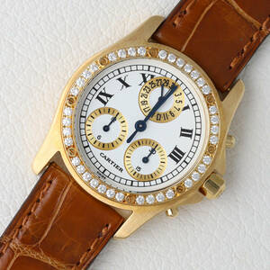 【正規修理済】カルティエ サントス ロンド クロノリフレックス 純正ダイヤモンド メンズ 腕時計 Cartier ゴールド コンプリート済み