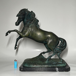 【瑞】銅製　馬彫刻　置物　石台付　ブロンズ　高：５０ｃｍ　重さ：約１９．８ｋｇ