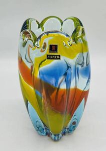 【い-5-48-80】マルティグラス 花瓶 ハンドクラフト レインボー 花器 カラーガラス 工芸品 フラワーベース 中古品