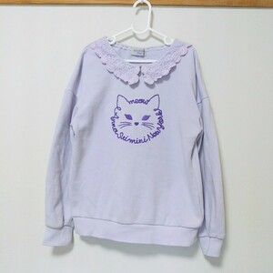 【美品】ANNA SUI mini(アナスイ ミニ)猫 刺繍 襟付き トレーナー 140