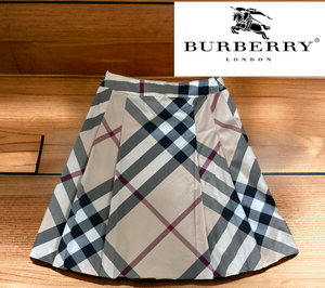 BURBERRY LONDON バーバリーロンドン スカート メガチェック ノバチェック チェック ベージュ 40フレア レディース(管90129)