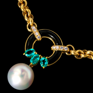 99785【TASAKI】タサキ 逸品パライバトルマリン１．３１ct 美しい南洋真珠１２．８mm 天然絶品ダイヤモンド 最高級18金無垢セレブリティNC