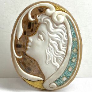 ●シェルカメオ7.7g●m 38.5ct 約44.5×34.8mm 貴婦人 CAMEO 花 アンティーク shell 繊細 ルース 宝石 物　