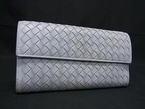 1円 BOTTEGA VENETA ボッテガヴェネタ イントレチャート レザー 二つ折り 長財布 ウォレット 札入れ 小銭入れ ライトブルー系 FB0247