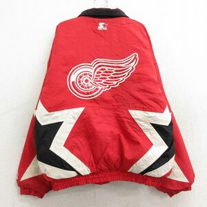 古着 スターター 長袖 ナイロン ジャケット キッズ ボーイズ 子供服 90s NHL デトロイトレッドウィングス 赤他 レッド 内側キルティン