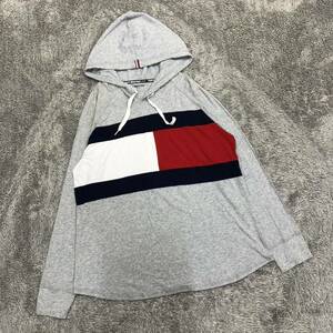 Tommy Hilfiger トミーヒルフィガー フーディーカットソー 長袖Tシャツ サイズXL ロンT グレー ロゴ メンズ トップス 最落なし （K19）