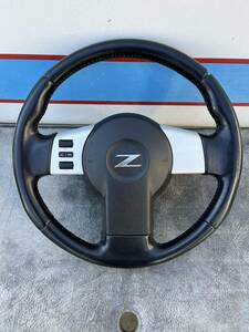 日産 フェアレディZ Z33 ステアリング ハンドル トリム G 中古　レザー　ホツレあり　ステアリングホイール 