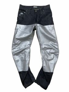 美品 G-STAR RAW ジースターロウ ARC SILVER LOOSE TAPERED W31 L32 インディゴ シルバー コーティング デニム パンツ 立体裁断