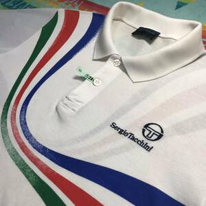 レア80s VINTAGEアーカイブ Sergio Tacchiniセルジオ タッキーニ クリーニング済 内野 取扱い BIGシルエット Art printテニス ポロシャツLL