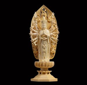極上品 仏教美術 千手観音菩薩 精密彫刻 仏像 手彫り 木彫仏像 仏師手仕上げ品 高さ43cm