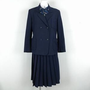 1円 ブレザー スカート リボン 上下4点セット 165A 冬物 女子 学生服 中学 高校 紺 制服 中古 ランクC NA2012