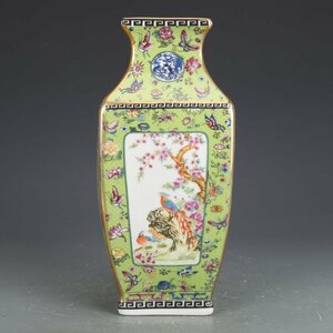 景徳鎮　花瓶　四方花瓶　琺瑯彩　粉彩 磁器　置物　装飾　収蔵　コレクション ZH343