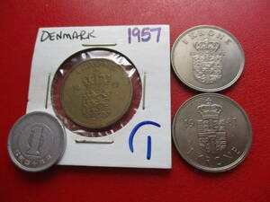 北欧★デンマーク★Danmark★３枚★1957～1981年★１ Krone★25.5mm