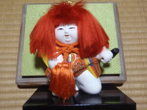 中古　古い　日本人形　博多人形　鏡獅子　稚児　工芸品　ガラスケース　