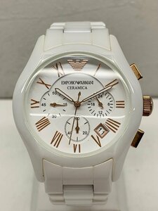 【稼働品】EMPORIO ARMANI エンポリオアルマーニ CERAMICA メンズ腕時計 クオーツ QZ AR-1416 クロノグラフ ホワイト 電池交換済み