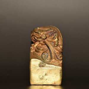 ◆古寳堂◆清 銅製 金鍍 獣龍印章 置物 賞物 極細工 古置物 古擺件 中国古美術 時代物 古董品