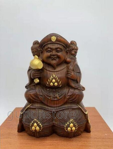 最新作 総檜材 三面大黒天立像 木彫仏像 仏教美術 精密細工 切金 仏師で仕上げ品　 高さ12cm