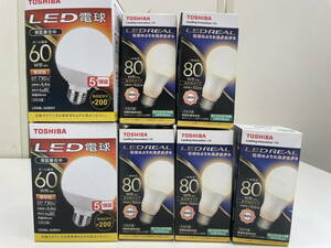 ｋ58【未使用】TOSHIBA LED電球7個おまとめ　60W形2個　80W形5個　電球色
