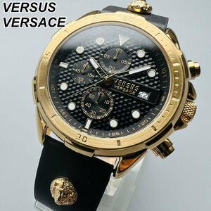 ヴェルサス ヴェルサーチ 腕時計 新品 ゴールド ブラック 電池式 ベルサーチ クォーツ ケース付属 革バンド レザー クロノグラフ おしゃれ