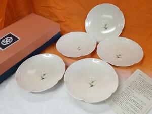 g_t U498 ☆たち吉 橘吉 小花 銘々皿 直径14.5cm 5枚 和食器 陶器 【未使用長期保管品】