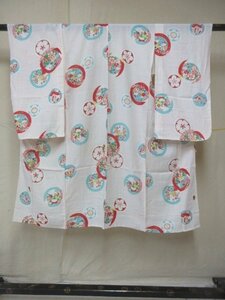 1円 中古 正絹 女児 子供着物 絽 縮緬 夏物 七五三 和装 和服 アンティーク 丸文 花柄 高級 単衣 身丈116cm 裄56cm【夢職】★★