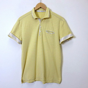 エービーエックス abx ポロシャツ シャドー ボーダー 鹿の子 ストライプ 配色 半袖 XL 4 黄 イエロー 白 ホワイト 大きいサイズ メンズ
