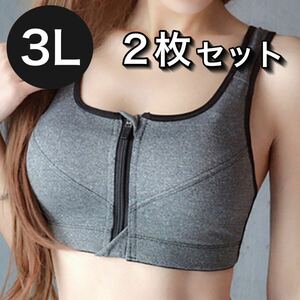 ブラジャー ノンワイヤー スポーツブラ ジッパー ファスナー フィットネス 3L 2XL グレー 灰色 授乳ブラ A75 B75 C75 D75 A80 2枚セット