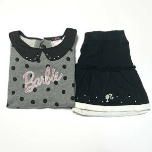 Barbie Kidsセットアップ140バービーDOTミニ裏毛カットソー&スカパンGIRLSロゴTシャツY2Kスカート ラメLogoラインストーン12FALLメゾピアノ