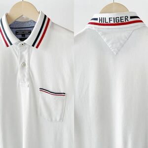 トミーヒルフィガー TOMMY HILFIGER 半袖 ポロシャツ L ホワイト ブルー レッド 半袖 鹿の子 シャツ 