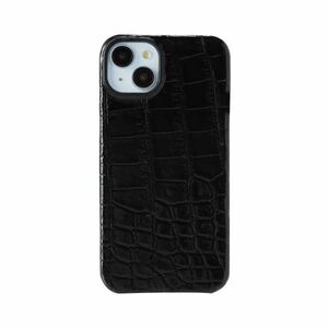 クロコダイル シャイニング加工 ブラック 黒iPhone 15 Plus ケース カバー 高級 本革 本物 一枚革 腹革 極上の触感 クロコダイルの美しさ