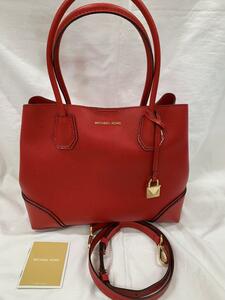 GIO40072 MICHAEL KORS マイケルコース 美品２way レザー トートバッグ ショルダーバッグ レッド系 現状品