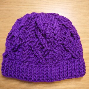 (Kき)手編みニット帽 ハンドメイド 帽子 紫　ウール ニットキャップ 