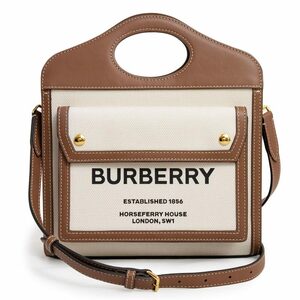 （新品・未使用品）バーバリー BURBERRY ミニ ポケットバッグ 2WAY ショルダー ハンドバッグ 斜め掛け コットンキャンバス カーフスキン