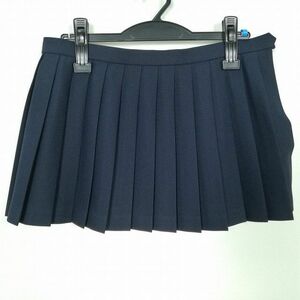 1円 スクールスカート 大きいサイズ 冬物 w78-丈30 紺 中学 高校 マイクロミニ プリーツ 学生服 制服 女子 中古 IN5704