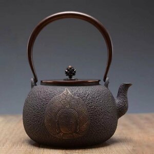 高品質◆大容量鉄壺 コーティングなし 手作り鉄 やかんを沸かす お茶の道具 鉄器 1200ML