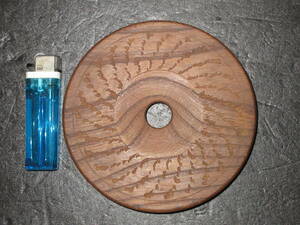 ●古い　自然木製　木彫　円式　煎茶　釜敷　瓶台　(直径１３．３ｃｍ)　(美杢・天然木)●　