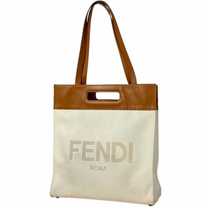 フェンディ FENDI ロゴ トートバッグ ショルダーバッグ ハンドバッグ キャンバス アイボリー ブラウン 7VA481 レディース 【中古】