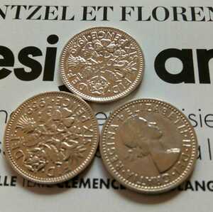 イギリス 1959年 ラッキー6ペンス 3枚セット 英国 ブリティッシュ コイン 美品です 本物シックスペンスよろしくお願いします