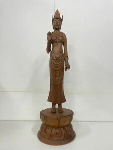 木製 仏像 立像 仏教美術 彫刻 置物 オブジェ 夢違観音菩薩立像 忠明作 高さ約70㎝【NK5979】