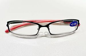 オシャレ老眼鏡　シニアグラス　＋2.0ピンク　ブラック　バネ式
