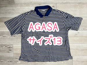 AGASA/ポロシャツ/ボーダー/ブルー×ゴールド/13