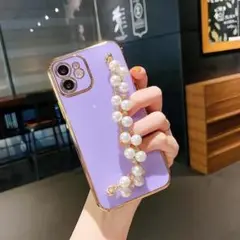 パールチェーン ケース iPhone12pro パープル 韓国 かわいい