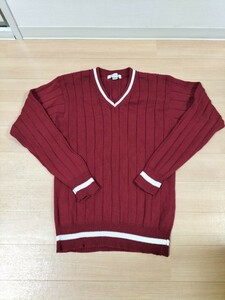 Crystal　セーター　Ｖネック　長袖　赤系　えんじ色　CONFIDENT　サイズFREE　スクールセーター風　コスプレ