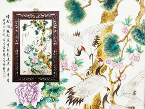 【琴》送料無料 中国美術 粉彩花鳥図陶板 WJ139◎