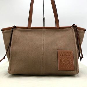 現行商品に近い 美品 LOEWE ロエベ クッショントート ショルダーバッグ アナグラム 大容量 レザーキャンバス ビジネスバッグ