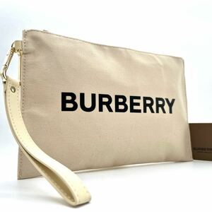 1円《 未使用保管品 》BURBERRY バーバリー クラッチバッグ セカンドバッグ ビジネス ポーチ キャンバス ロゴプリント メンズ ベージュ