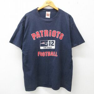 XL/古着 半袖 ビンテージ Tシャツ メンズ 00s NFL ニューイングランドペイトリオッツ トムブレイディ 12 コットン クルーネック 紺 ネ