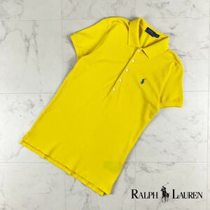 美品 POLO RALPH LAUREN ラルフローレン 5ボタン ポイント刺繍 半袖ポロシャツ カット トップス レディース 黄色 イエロー サイズM*FC273