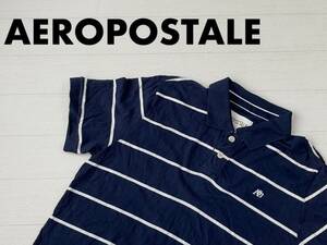 ☆送料無料☆ AEROPOSTALE エアロポステール USA直輸入 古着 半袖 ボーダー ポロシャツ メンズ L ネイビー トップス 中古 即決